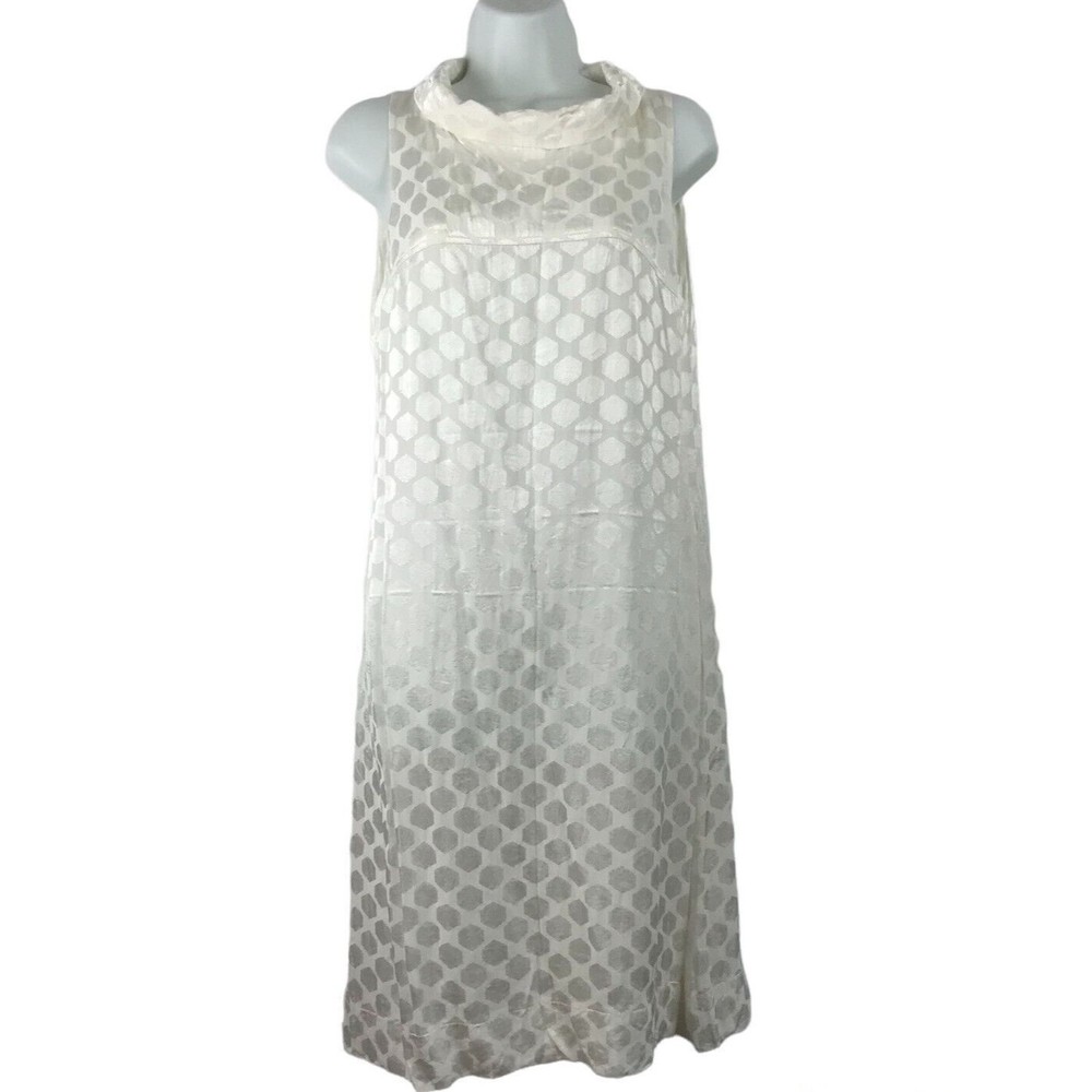H&M Women’s Size 14 EUR 44 Ivory Tonal Hexagon Dots Sleeveless Shift Dress